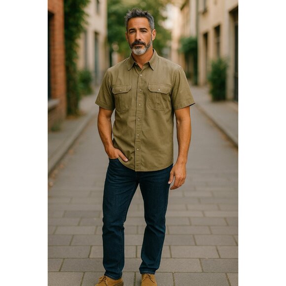 Ocean Current Mens Olive Green Short Sleeve Button-Up Shirt - Picture 3 of 12